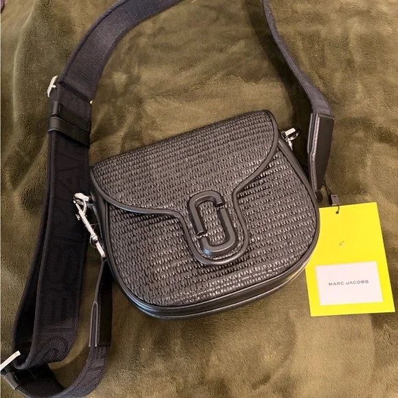 Marc Jacobs Black Raffia Crossbody Saddle Bag NWT - Picture 12 of 13